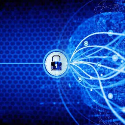 Lock with keyhole on blue abstract background